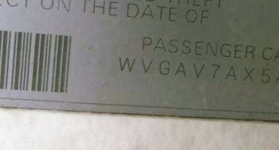 VIN prefix WVGAV7AX5AW5