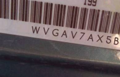 VIN prefix WVGAV7AX5BW5
