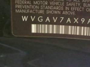 VIN prefix WVGAV7AX9AW0