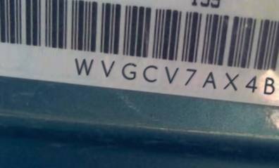 VIN prefix WVGCV7AX4BW5