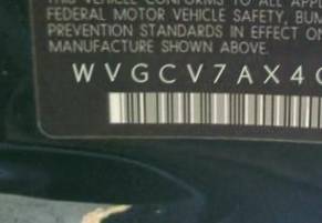 VIN prefix WVGCV7AX4CW5