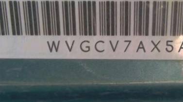 VIN prefix WVGCV7AX5AW5