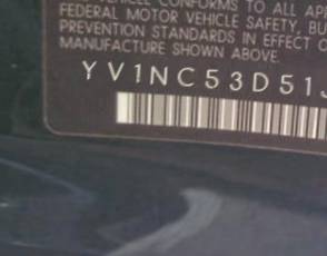 VIN prefix YV1NC53D51J0