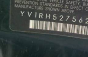 VIN prefix YV1RH5275625