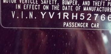 VIN prefix YV1RH5276625