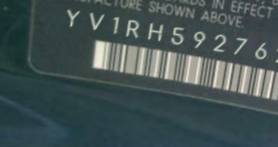 VIN prefix YV1RH5927625