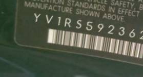 VIN prefix YV1RS5923625