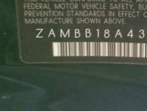 VIN prefix ZAMBB18A4300
