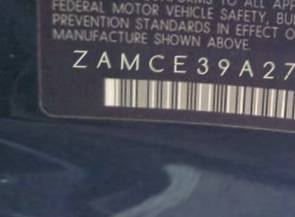 VIN prefix ZAMCE39A2700