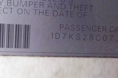 VIN 1D7KS28C07J505494