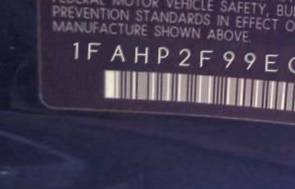 VIN 1FAHP2F99EG112252