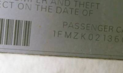 VIN 1FMZK02136GA25493