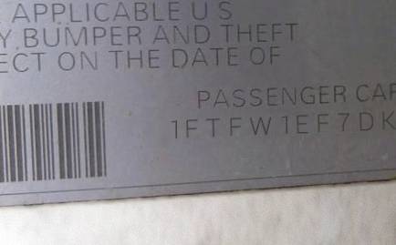 VIN 1FTFW1EF7DKE00854