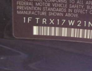 VIN 1FTRX17W21NA19253