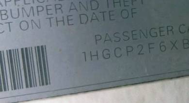 VIN 1HGCP2F6XBA124159