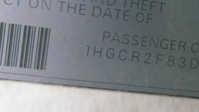 VIN 1HGCR2F83DA069360