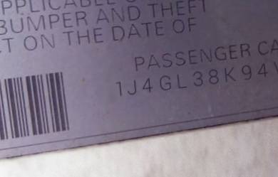 VIN 1J4GL38K94W130790