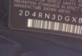 VIN 2D4RN3DGXBR786189