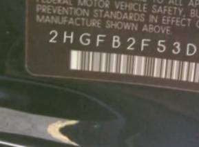 VIN 2HGFB2F53DH301738