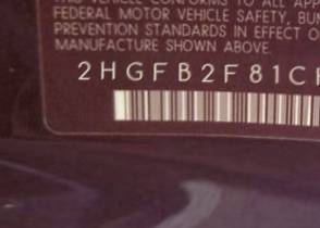 VIN 2HGFB2F81CH553836