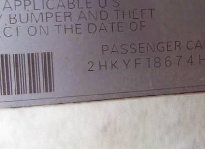 VIN 2HKYF18674H516848