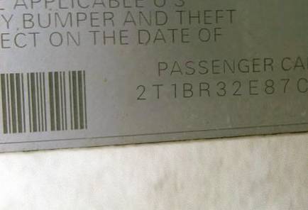 VIN 2T1BR32E87C787904