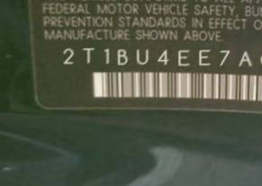 VIN 2T1BU4EE7AC306953