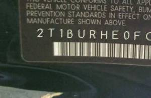 VIN 2T1BURHE0FC466706