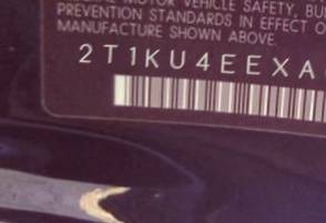 VIN 2T1KU4EEXAC473436