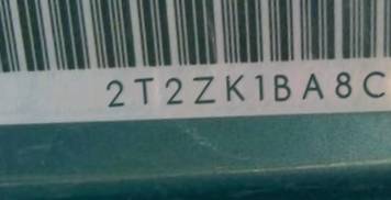 VIN 2T2ZK1BA8CC081140