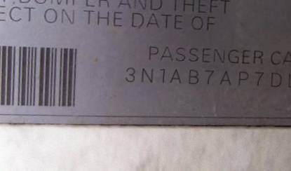 VIN 3N1AB7AP7DL681496