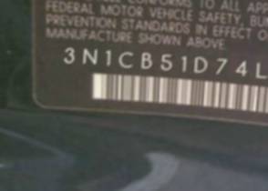 VIN 3N1CB51D74L821906