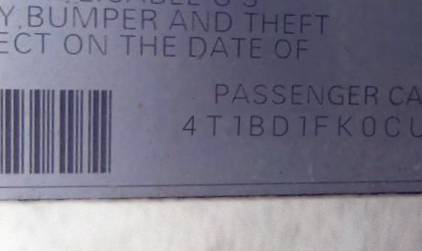 VIN 4T1BD1FK0CU055293