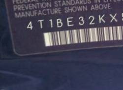 VIN 4T1BE32KX5U037398