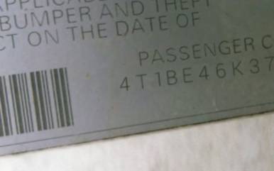 VIN 4T1BE46K37U009400