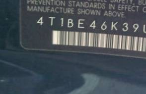 VIN 4T1BE46K39U270321