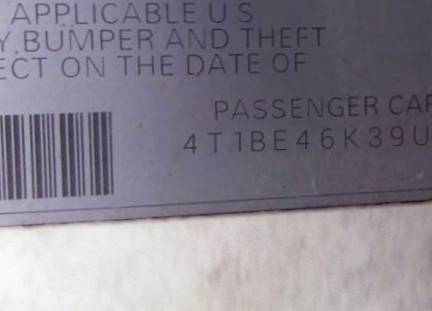 VIN 4T1BE46K39U312101