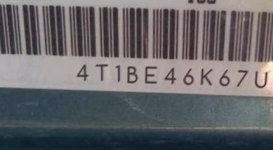 VIN 4T1BE46K67U190444