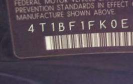 VIN 4T1BF1FK0EU809127