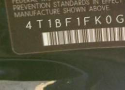 VIN 4T1BF1FK0GU133605