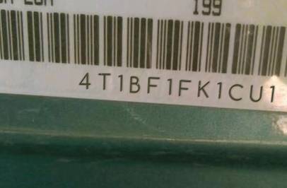 VIN 4T1BF1FK1CU113860