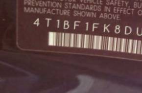 VIN 4T1BF1FK8DU244012