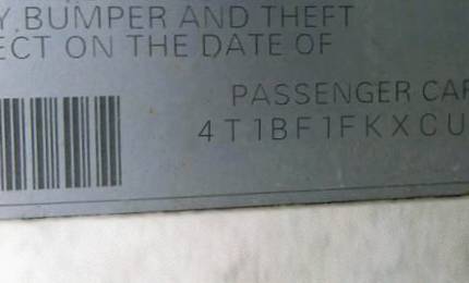 VIN 4T1BF1FKXCU030668