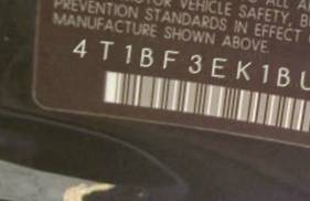 VIN 4T1BF3EK1BU641412