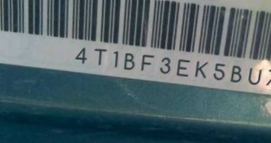 VIN 4T1BF3EK5BU705192