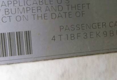 VIN 4T1BF3EK9BU184770