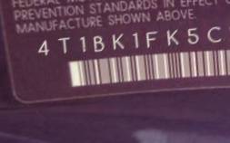 VIN 4T1BK1FK5CU508474