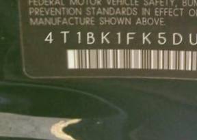 VIN 4T1BK1FK5DU536387