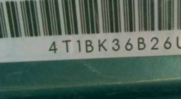 VIN 4T1BK36B26U157541