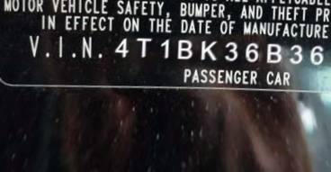 VIN 4T1BK36B36U116934